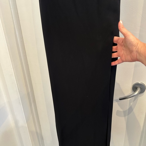 Halston Heritage Black Long Crepe Dress with Gold Belt high slit size 4 - Picture 9 of 16